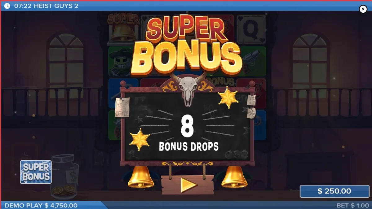 Heist Guys 2 slot game interface featuring Western theme