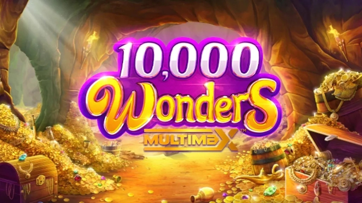 Tampilan layar utama permainan slot 10,000 Wonders Multimax dengan desain visual yang memukau